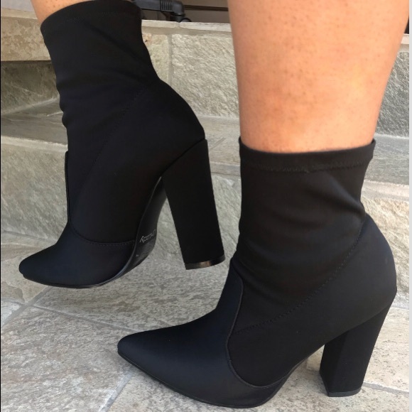 New Black stretchy chunky heel boots 7.5 - Picture 7 of 8